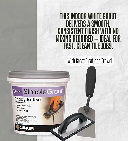 SimpleGrout Indoor White Grout 1 qt Bundle with QEP Grout Float & Margin Trowel – Tile Grouts for Shower, Mosaic, and Floor Projects – Gift Set (3 Items)