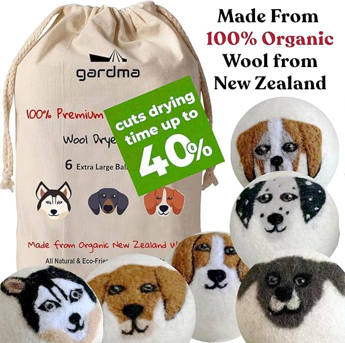 Essential Oils for Laundry + Puppy Wool Dryer Ball Set, 6 Dog Dryer Balls & Essential Oil Set Bundle, 6 Most Used Pure Therapeutic Grade Oil Set, and Organic Wool Dryer Ball Set