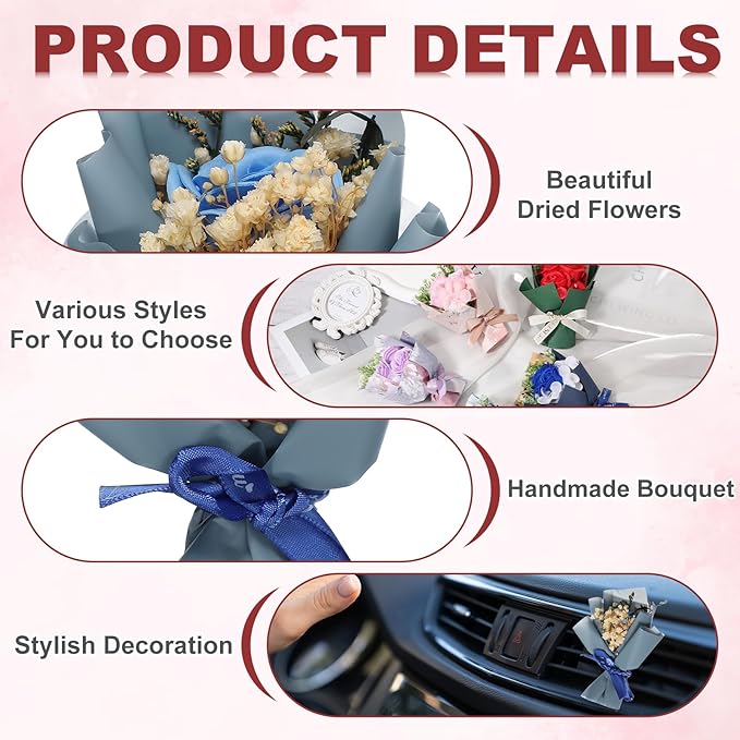 uxcell Sky Blue Small Bouquet Car Air Freshener Vent Clips, Mini Decorative Rose Bouquet with Fragrance Diffuser for Women, Automotive Air Freshener Decoration, Style 4