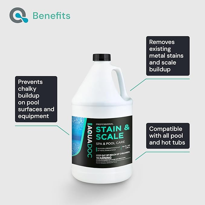 AquaDoc Pool & Spa Stain and Scale Control for Hot Tubs - 64oz - Pool Stain Remover that Helps Prevent & Remove Calcium, Iron, Copper & Rust Buildup - Made in USA