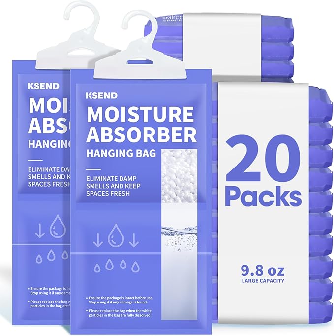 Moisture Absorbers 20 Pack, 9.8 Oz Compact Dehumidifier Bags & Packs, Moisture Hanging Bag, Humidity Absorbers, Closet Deodorizer Against Musty Odors, 11.8" x 6.3"