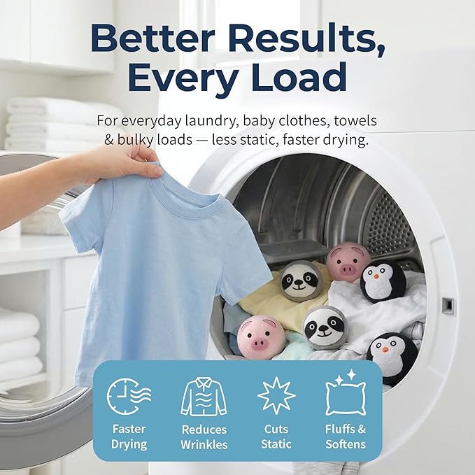 Best Brands Wool Dryer Balls 6 Pack - 100% Natural Fabric Softener Alternative, Reusable Laundry Balls for Dryer, Reduces Static Cling, Wrinkles & Drying Time, Safe for Baby Clothes & Delicates