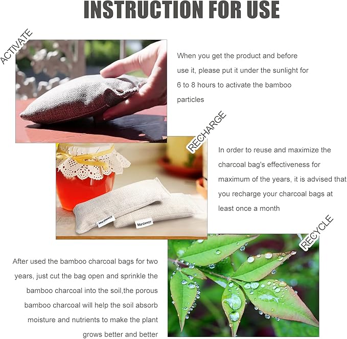 12 Pack Bamboo Charcoal Shoe Deodorizer Bags，Shoe Odor Eliminator,Charcoal Air Purifying Bags, Activated Charcoal Odor Absorber for Gym Bag, Car, Pet, Closet