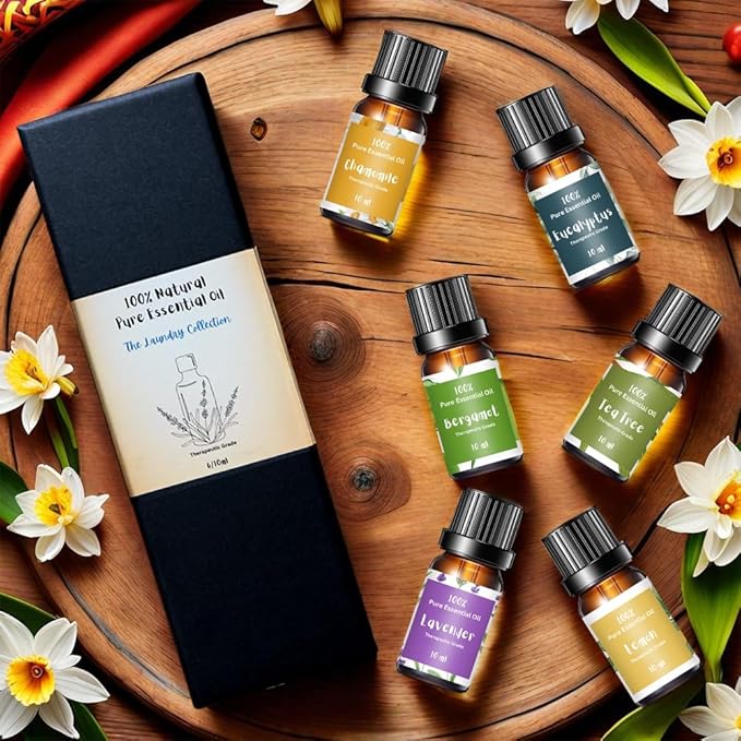 Essential Oils for Laundry, Diffusers, Dryer Balls, Candles, Soaps – 6 Most Used 100% Pure Therapeutic Grade Aromatherapy Oils, Lavender, Tea Tree, Eucalyptus, Bergamot, Lemon, Chamomile