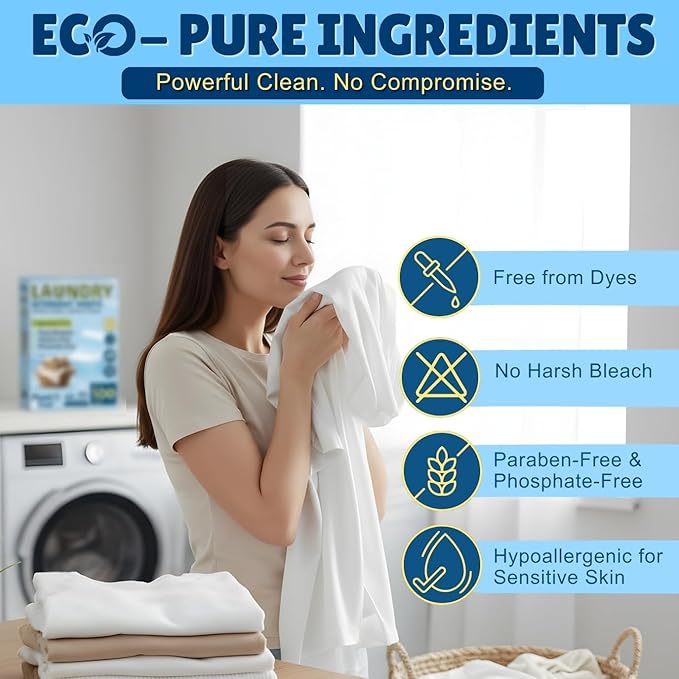 Eco-Friendly Laundry Detergent Sheets, 100 Loads (50 Sheets) Fresh Scent, Concentrated Laundry Sheet Detergent, Quick-Dissolve Plastic-Free Washing Detergent Sheet for Home & Travel