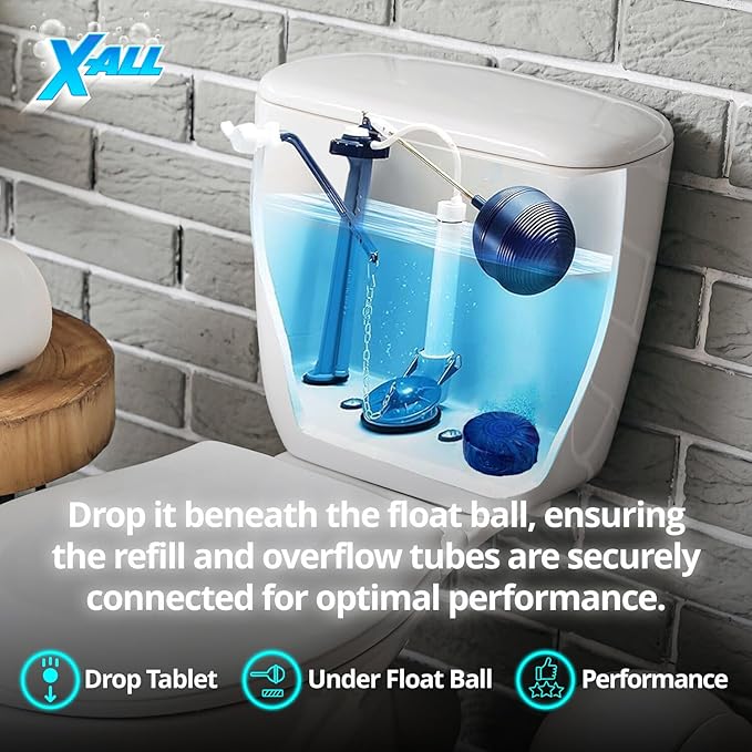 X-ALL Blue Toilet Tank Cleaner Tablets – Heavy-Duty Toilet Bowl Cleaner Tablets for Cleaning, Deodorizing - Long-Lasting Fresh Scent and Septic-Safe Stain Remover