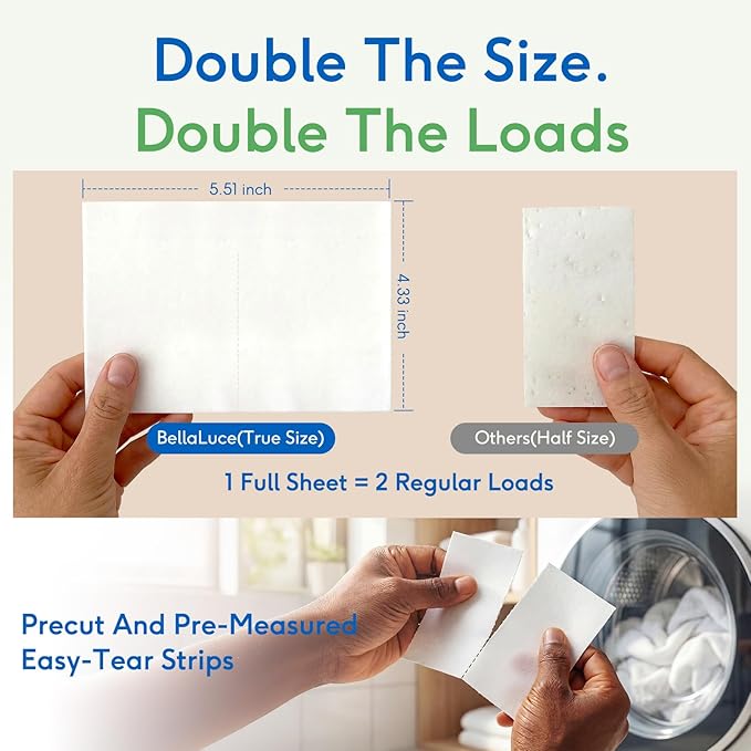 BellaLuce Fragrance Free Laundry Detergent Sheets – 240 Loads Hypoallergenic & Eco-Friendly Laundry Sheets Detergent, Plastic-Free Washer Sheets for Home, Dorm & Apartment