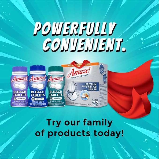 AMAZE Ultra Concentrated Bleach Tablets [6 bottles] - Lavender Scent - for Laundry, Toilet, and Multipurpose Home Cleaning. No Splash Liquid Bleach Alternative