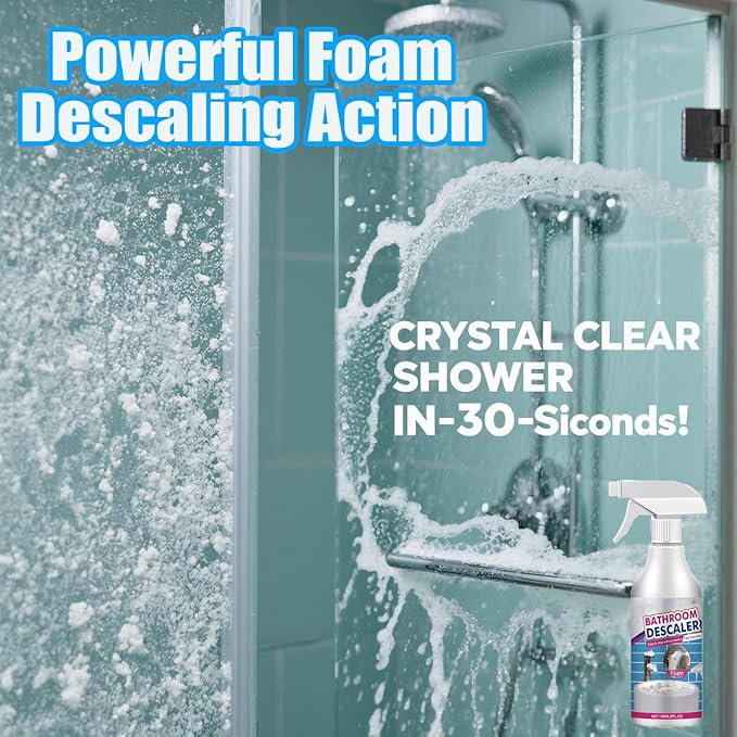 XIRUJNFD 2025 Bathroom Descaler Foam Cleaner, 2 floz Bathroom Descaler Foam Cleaner Spray, All Purpose Rinse Cleaning Foams for Shower Room, Glass, Sink, Toilet, Bathtub, Faucet (2 SET)