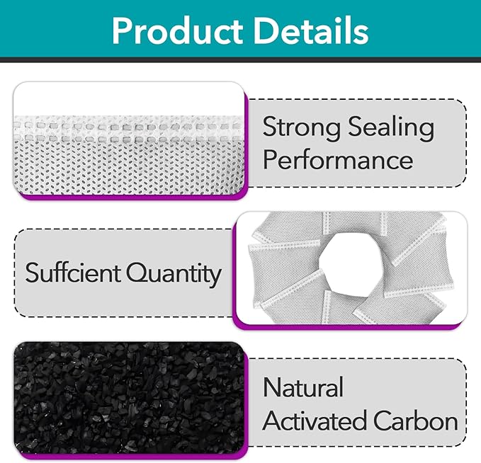 50 Pcs Activated Carbon Odor Eliminator Replacement for Hooded Cat Litter Box, Odor Remover Refills, Coconut Shell Charcoal Bags for Pet Odor Control