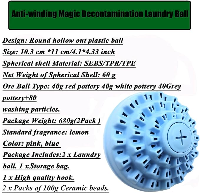 Eco-Friendly Laundry Balls Set, With Ceramic Balls & Storage Bag (200g x 2, Blue)