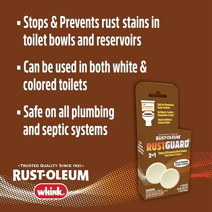 Rust-Oleum RustGuard Rust Stain Remover | Heavy-Duty Iron Stain Remover & Toilet Bowl Cleaner For White & Colored Toilets | 2 Tablet Box