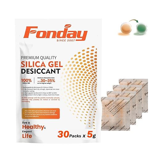 5g x 30 packs Fonday Rechargeable Silica Gel Desiccant Packets Fast Reactivate Desiccant Bags Moisture Indicating Orange to Green