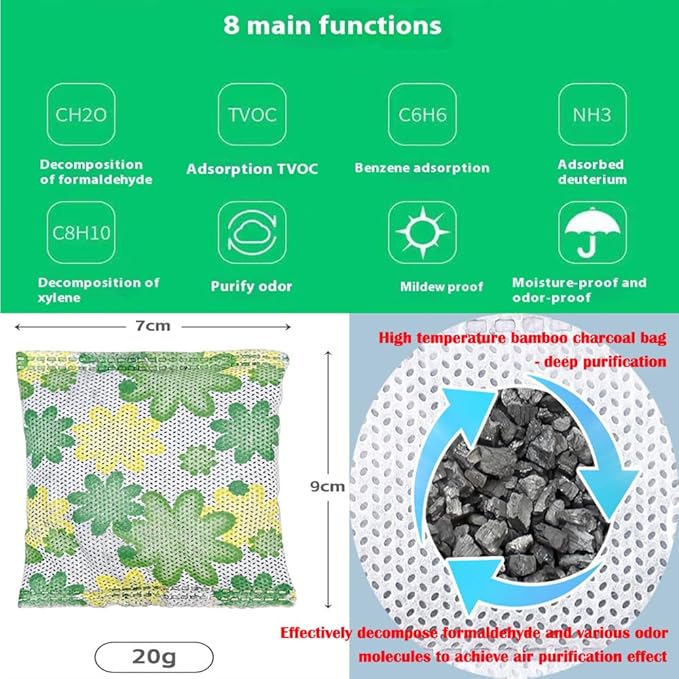 15Pack Natural Activated Charcoal Odor Absorber Air Purifying Bag for Car or Home Odor Eliminator; Bamboo Charcoal Car Air Freshener; 20g/Pack Air Freshener for Cars,Home,Closet,Basement,Pets