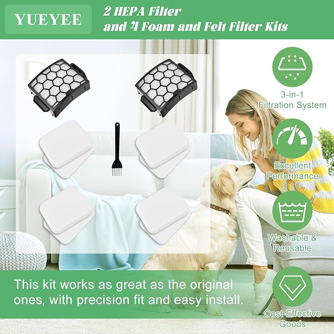 Filter Replacement for Shark UV850 UV900 UV950 LA492 Rotator Lift-Away ADV DuoClean PowerFins Upright Vacuum, Part XHF320 and XFFK602UKT, 4 Foam 2 HEPA
