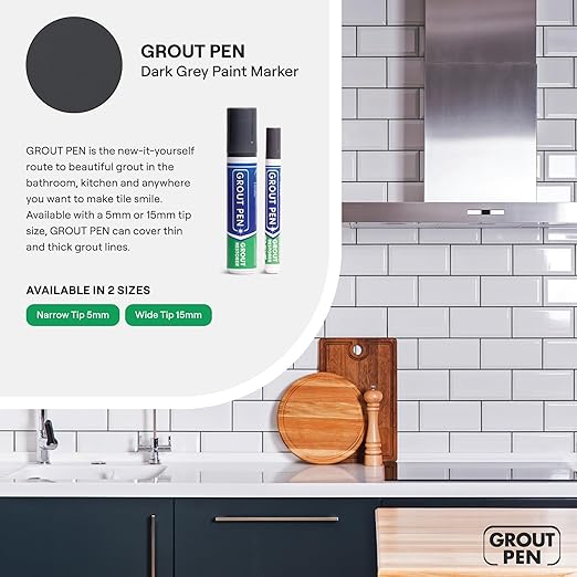 Grout Pen Dark Grey Tile Paint Marker: Waterproof Grout Paint, Tile Grout Colorant and Sealer Pen - Dark Grey, Narrow 5mm Tip (7mL) - 3 Pack