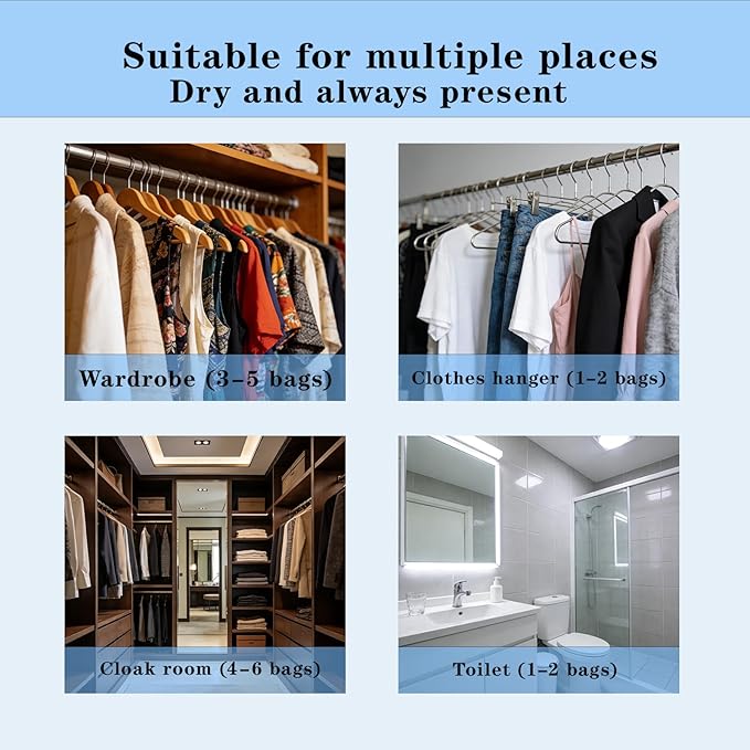 12 in 1 Moisture Absorbers Packets Set, Dehumidifier Bags for Closet, Unscented Hanging Humidity Absorber in Wardrobes, Bedrooms, Bathrooms, Car and More (Capacity 500 Milliliters/Bag;12 Bags)