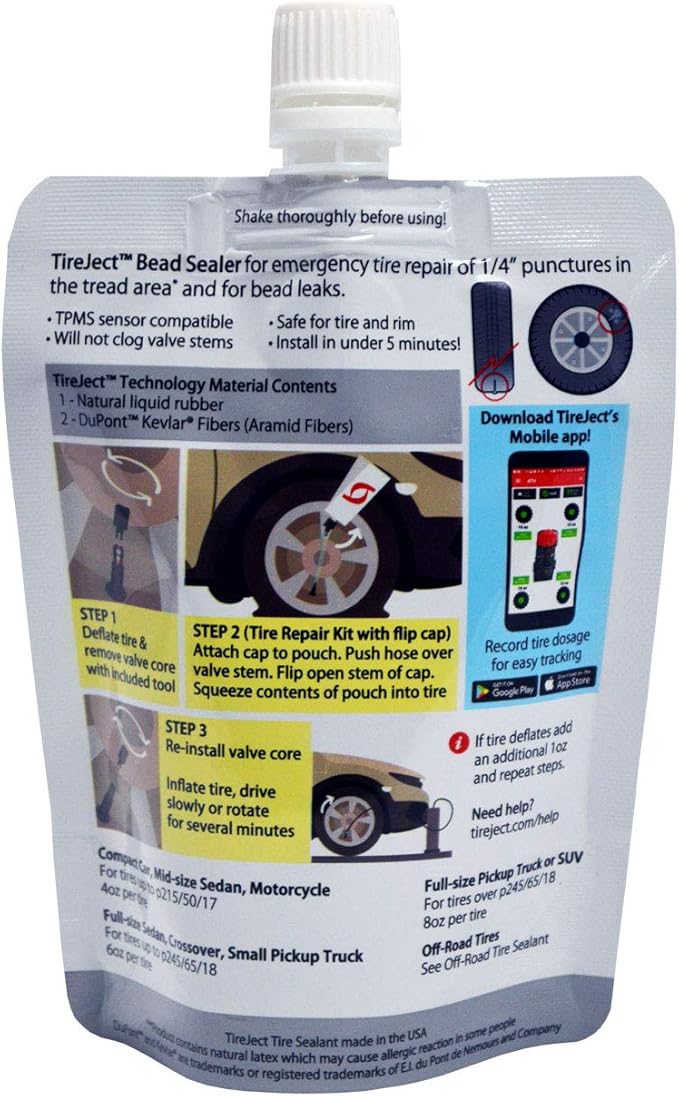 TireJect Automotive Sedan, Crossover, Small Truck 2-in-1 Tire Sealant & Bead Sealer Kit (2-Pack with Injector)