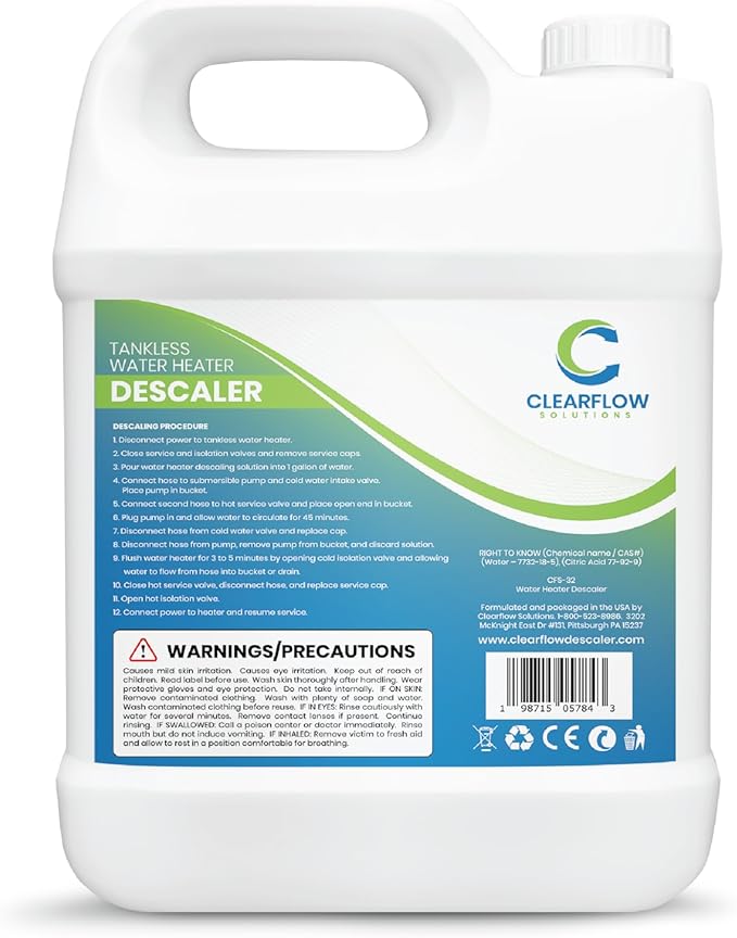 Tankless Water Heater Descaler - Premium Descaler for Tankless Water Heater Systems, Restores Heating Efficiency, Nontoxic, Biodegradable, Made in USA! 32 Ounce (Quart)