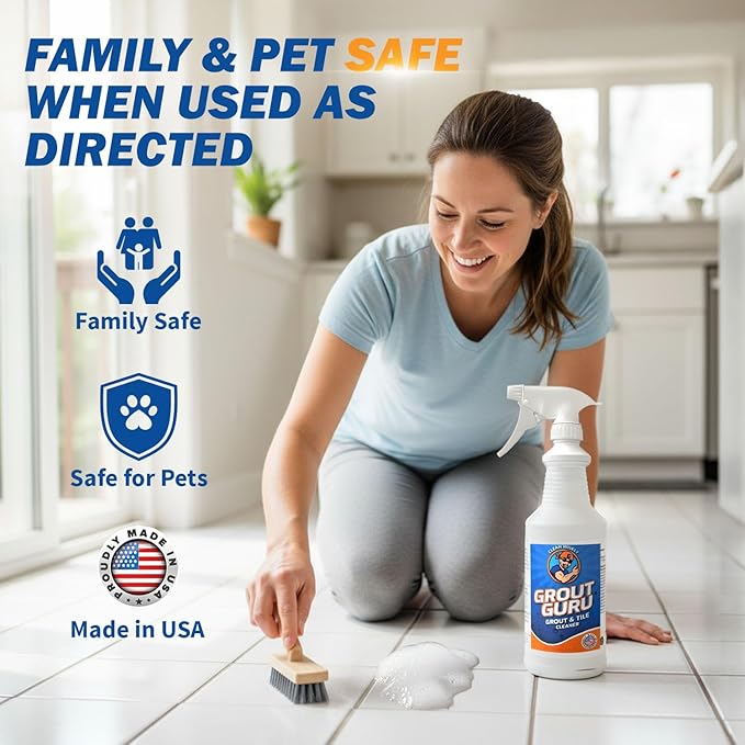 The Professional Grout Cleaner for Tile Floors, Acid-Free Floor Gel Cleaner Cleaning Solution for Tile, Marble, Porcelain & Stone, Deep-Clean Flooring Products Made in USA, Spray, 32 Oz