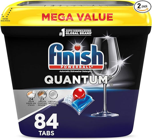 Finish Quantum Dishwasher Pods, No Pre-Rinse Dishwasher Detergent Soap Removes 24HR Dried-On Stain and Grease, Leaving a Virtually Spotless Shine,168 Count, Pack of 2