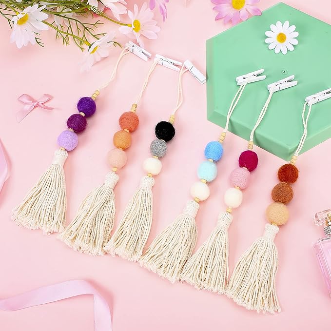 6 Pieces Felt Ball Car Diffuser Essential Oil Car Tassel Hanging Bead Aromatherapy Diffuser Colorful Charm Vent Clips Air Freshener for Decor(Bright Color)