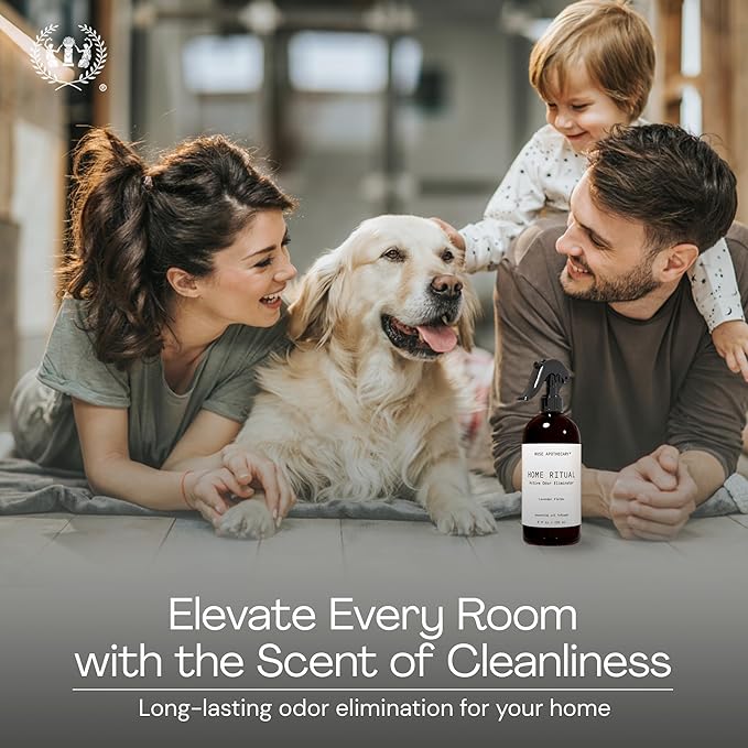 Muse Apothecary Home Ritual Active Odor Eliminator Spray - Furniture Deodorizer Spray & Bathroom Odor Eliminator for Home - Essential Oil Air Freshener - 8oz, Tonka Bean + Amber + Warm Cedarwood