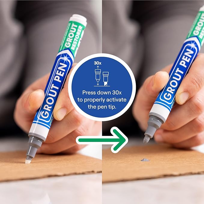 Grout Pen Grey Tile Paint Marker: Waterproof Grout Paint, Tile Grout Colorant and Sealer Pen - Grey, Wide 15mm Tip (20mL)