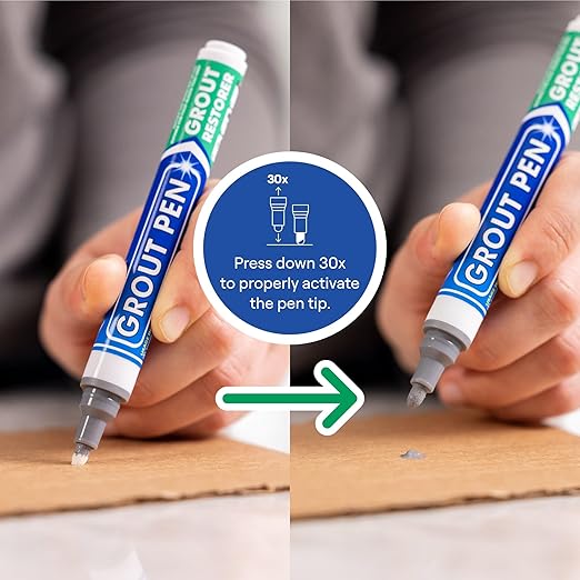 Grout Pen Grey Tile Paint Marker: Waterproof Grout Paint, Tile Grout Colorant and Sealer Pen - Grey, Narrow 5mm Tip (7mL) - 3 Pack