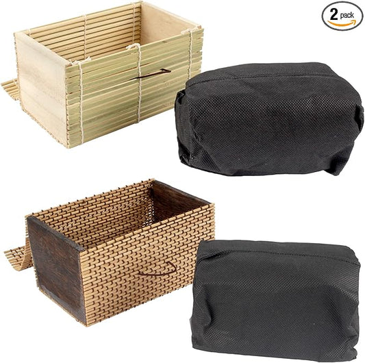 BambooMN Granulated Bamboo Charcoal Odor Absorber Bag in Decorative 6.25" x 3.75" x 3.75" Green and Brown Box, 2 Pieces