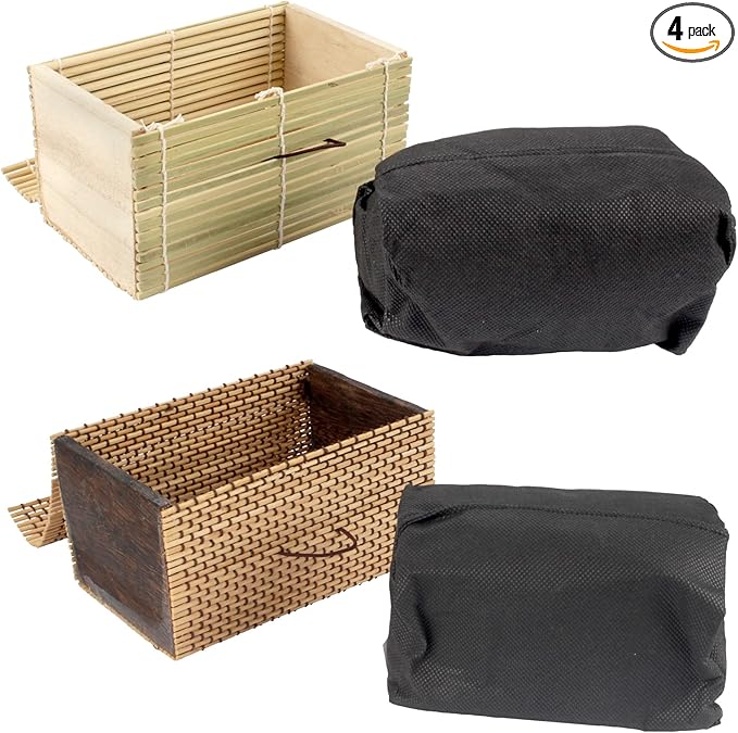 BambooMN Granulated Bamboo Charcoal Odor Absorber Bag in Decorative 4" Green and Brown Box, 4 Sets