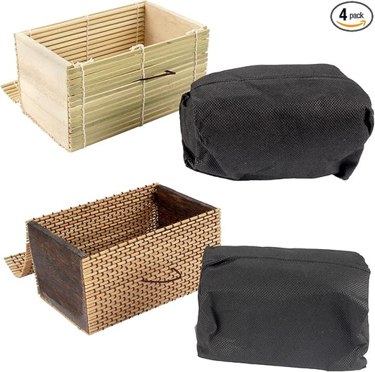 BambooMN Granulated Bamboo Charcoal Odor Absorber Bag in Decorative 4" Green and Brown Box, 4 Sets
