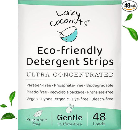 LAZY COCONUTS Laundry Detergent Sheets - Sulfate-free, Gentle - For Sensitive Skin, Baby, Hand Wash - Eco Friendly, Natural, Hypoallergenic, Sulfate Free, Fragrance Free, Unscented Laundry Soap