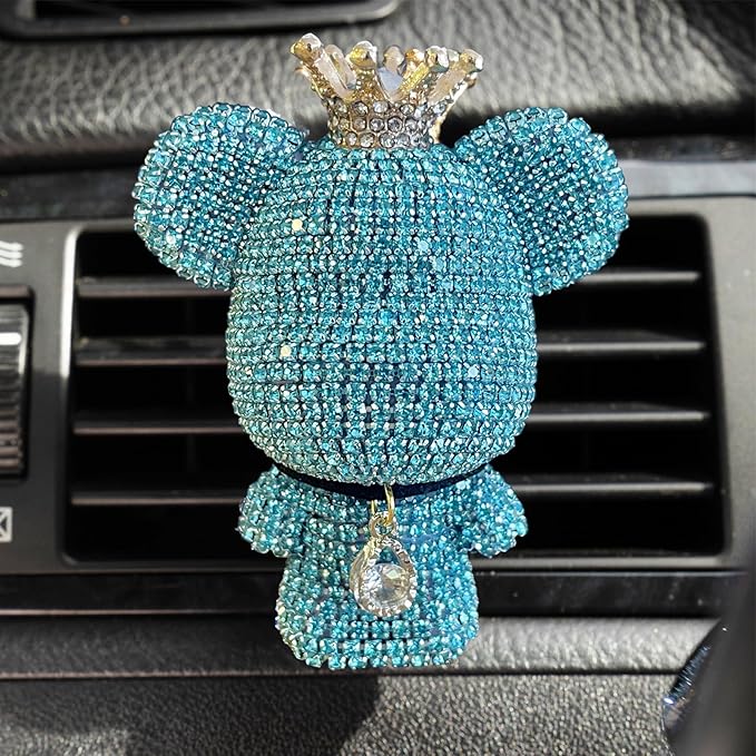 Cute Car Accessories, Bling Crystal Bear Car Air Freshener With Vent Clip,Rhinestone Aesthetic Car Decor Interior Decoration (GREEN)