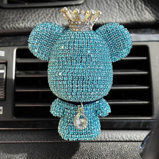 Cute Car Accessories, Bling Crystal Bear Car Air Freshener With Vent Clip,Rhinestone Aesthetic Car Decor Interior Decoration (GREEN)