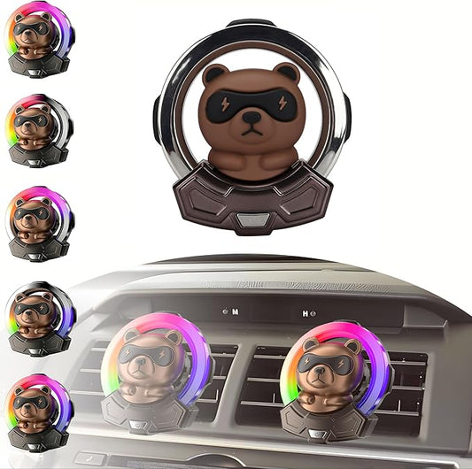 Cartoon Bear Cute Air Freshener for Car,7 Colors Air Vent Clips Car Decorations with 5 Dynamic Lightings,Voice Control,USB Charging Cute Vent Clips Car Accessories