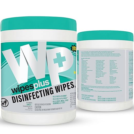 WIPESPLUS Disinfecting Surface Wipes Canister Bleach Free with Lemon Scent for Home and Business, 240 Count