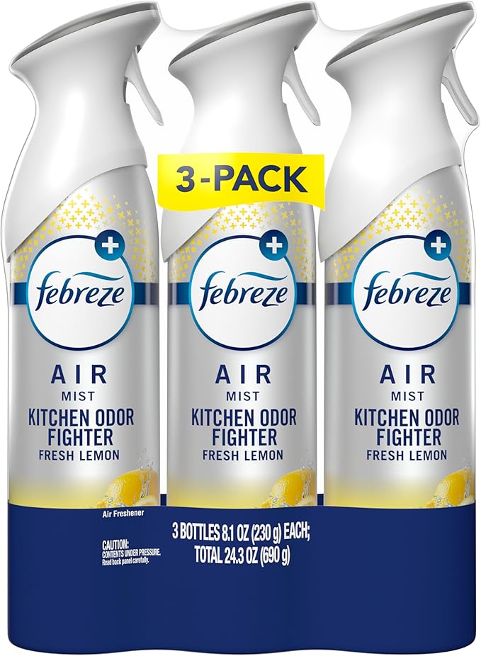 Febreze Air Mist, Air Freshener Spray, Odor Fighting Room Spray, Deodorizer for Home Bathroom Kitchen Office Apartment Dorm Room Classroom, Kitchen Odor Fighter Fresh Lemon Scent, 8.1oz