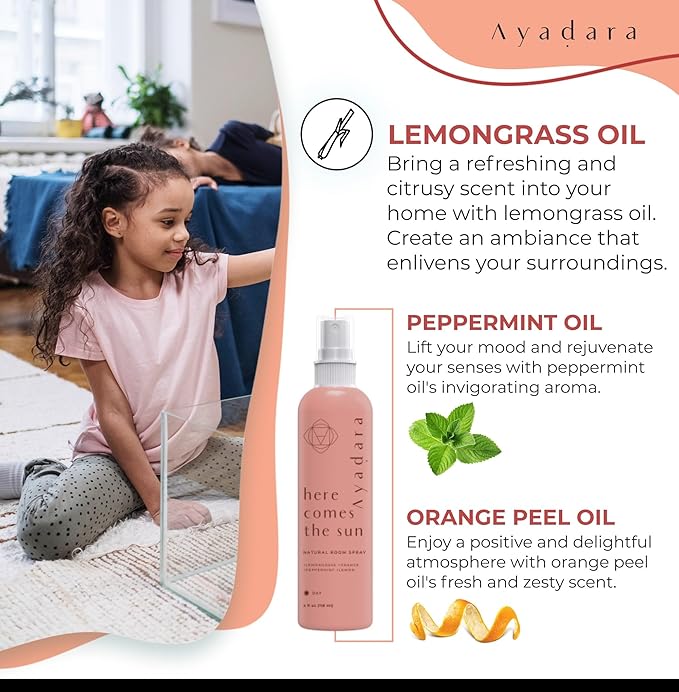 Natural Room Spray, 4 oz, Aromatherapy for Room, Fragrance Spray and Home/Linen Deodorizer Mist, All Natural Spray Air Freshener with Lemongrass and Peppermint Oil, 1000 Sprays