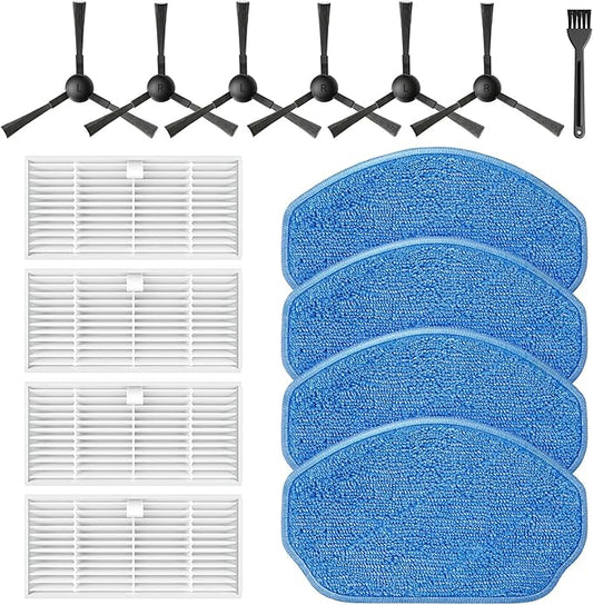 BR151 Robot Vacuum Replacement Parts for iMartine BR151, for XIEBro Life BR151, for MAMNV/ZCWA/ONSON/MANVN/ZC was BR151, for Kilgone G20, for MANVINS G20, 4 Filters, 4 Mop Pads, 6 Side Brush