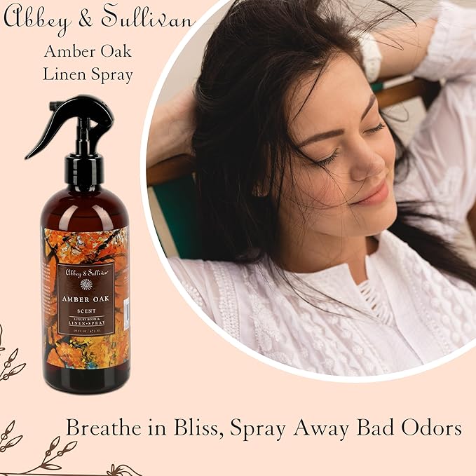 Abbey & Sullivan Linen Spray, Amber Oak, Fabric Freshener and Fragrance Room Spray, Pack of 2, 16 oz