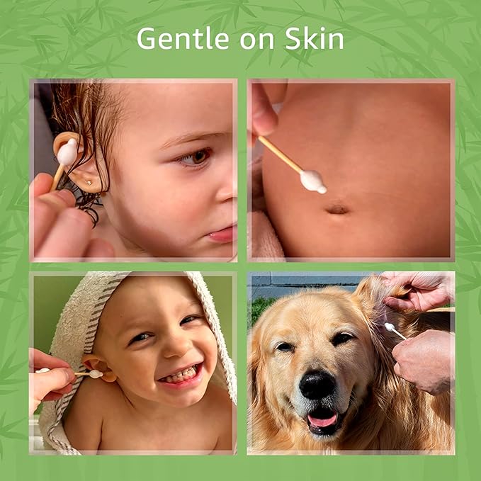 100% Bamboo Swabs for Ears (1000-Pack) - Safety Cotton Swabs for Baby & Personal Care | Safe, Organic Bamboo Baby Ear Cleaner | FSC Certified & Hypoallergenic, Made for All Ages & Pets