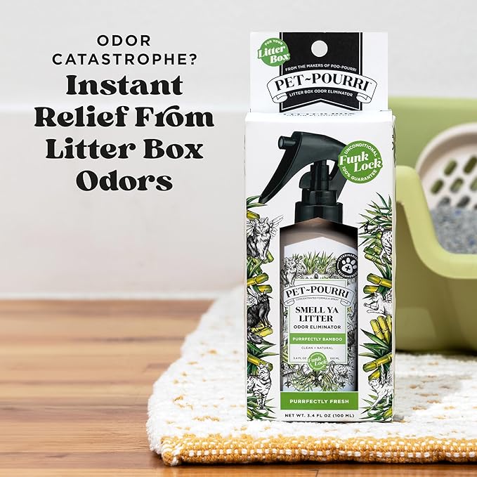 Pet-Pourri Smell Ya Litter Cat Litter Deodorizer Spray, Purrfectly Bamboo 3.4 Fl Oz, Up to 170 Uses,Pet Odor Remover Essential Oils Air,Carpet,Urine,Vet Recommended, Bergamot Bamboo Scent,(Pack of 2)