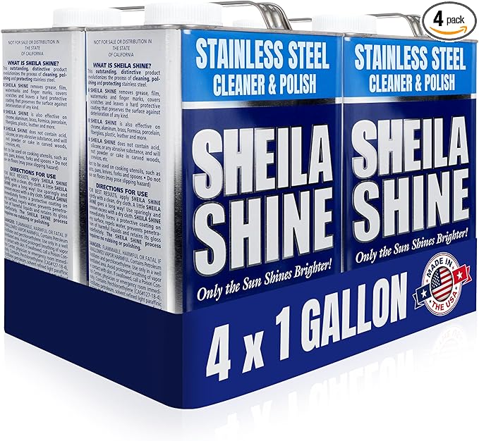 4 x 1 Gallon Sheila Shine Stainless Steel Cleaner and Polish - Cleans, Polishes & Protects Kitchen Appliances, Refrigerators, Sinks, Ovens & Grills - Stainless Steel Refrigerator Cleaner