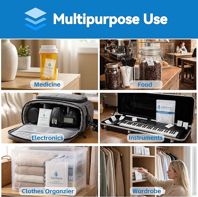 Natural Moisture Absorbers, Premium Moisture Absorption Desiccants Safe for Food, Luxury, Collectibles, Handbags, Shoes, Camera, Guitar Eco-Friendly & Biodegradable(2g x 100pcs)