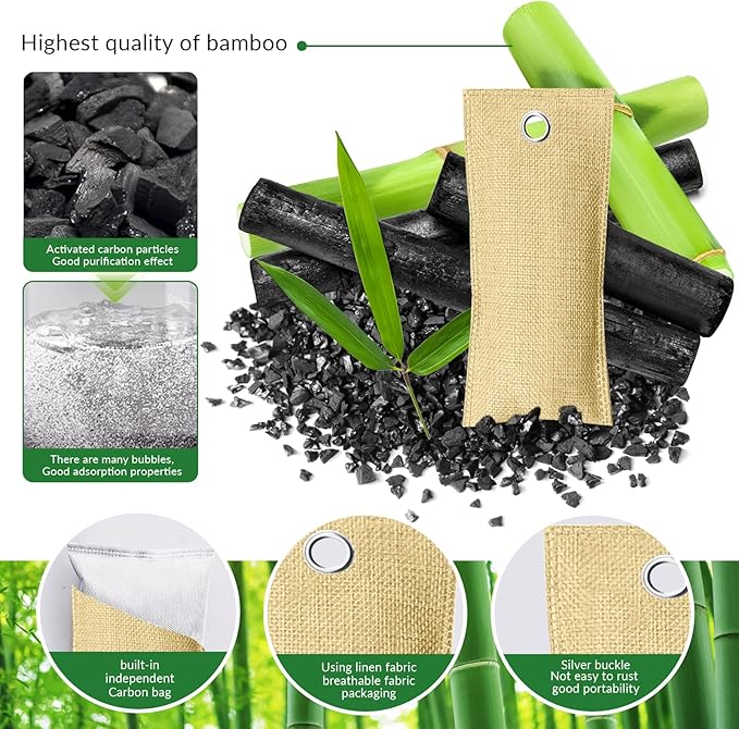 2 Bags Natural Air Purifying Bag | Bamboo Charcoal Odor Absorber for Home & Car | Closet Odor Eliminator, Small Room Deodorizer & Car Air Freshener | Charcoal Bags (75g beige1, Unscented)
