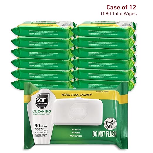 PDI Sani-Professional Cleaning Wipe, Multi-Surface, Fresh Scent, Non - Streak, For Kitchen, Restaurant Tables, Glass, Treated Wood, 90 Count, Pack of 12 (1080 Total Wipes)