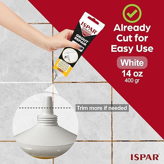 Tile Grout Repair Kit – White Grout Filler 14 oz for Wall and Floors Tile Joints with Spatula and Sponge, Repair Mortar, Fill and Reviver The Joints, Quick-Drying, Ready Mixed Grout