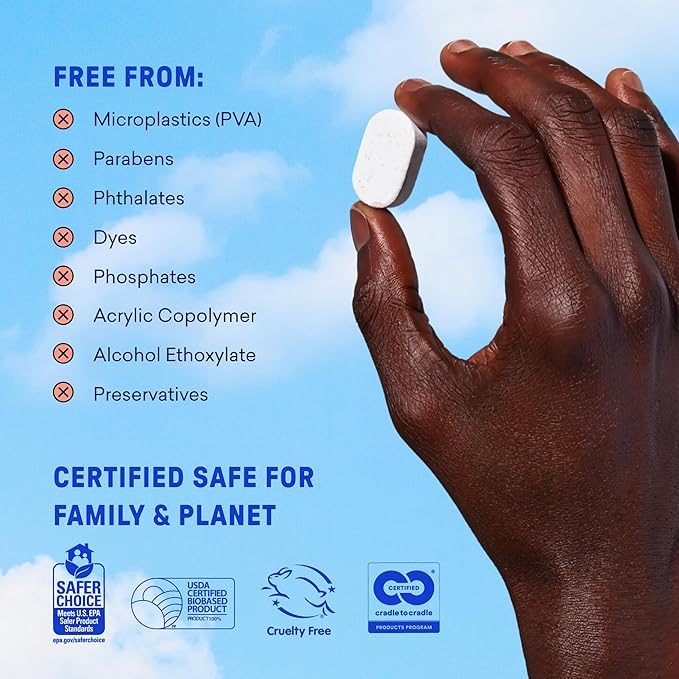 BLUELAND 100% Plastic-Free Dishwasher Detergent Tablets, 36 Count, Free & Clear, Eco-Friendly Dishwashing Pods, Natural, USDA Certified biobased