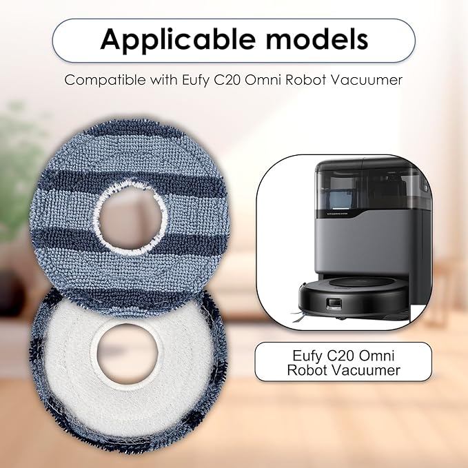 (4 Pack) C20 Omni Mop Pads Compatible with Eufy C20 Omni Robot Vacuum Cleaner, Washable Mop Cloth Accessories Kit, Omni C20 Mopping Pad Refill, Replacement Parts